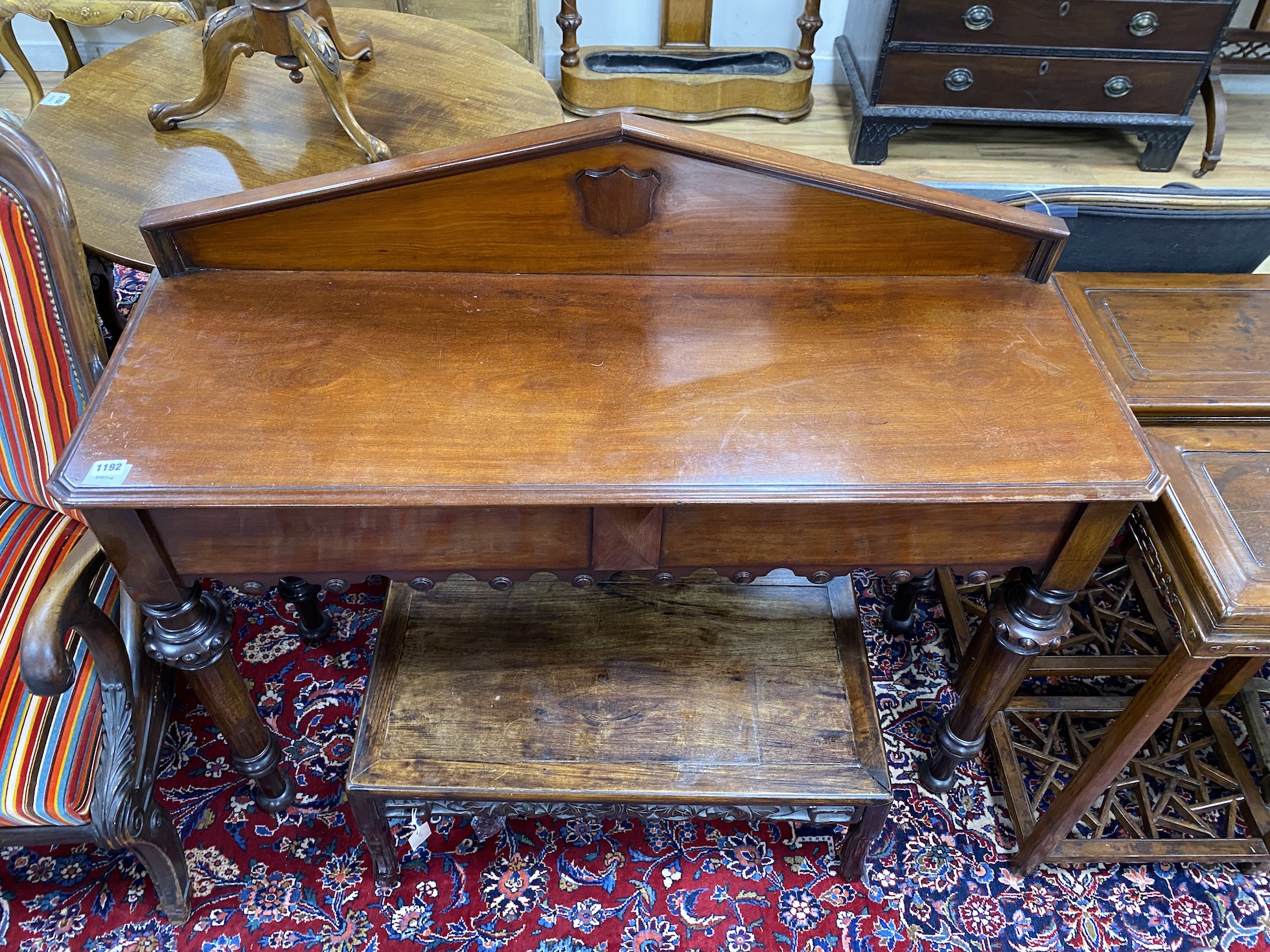 A Victorian mahogany hall table, width 122cm, depth 41cm, height 102cm